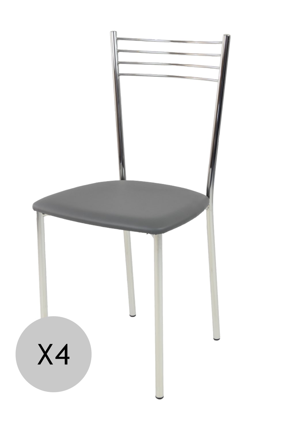 T M C S 4er Set Stühle aus Stahl Kunstleder-Sitz, verchromt und Grau style modern Grau Metall