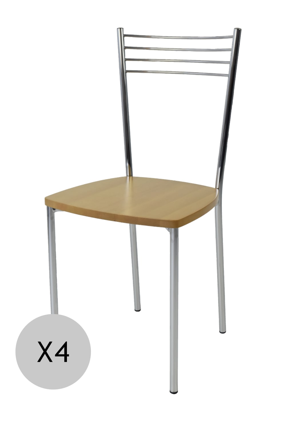 T M C S 4er Set Stühle aus Stahl mit Holzsitz, verchromt und Eichenbraun style modern - Metall