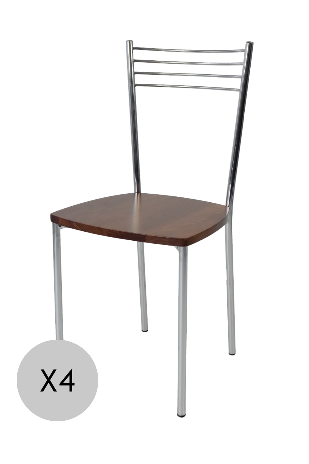 T M C S 4er Set Stühle aus Stahl mit Holzsitz, verchromt und Nussbraun style modern - Metall
