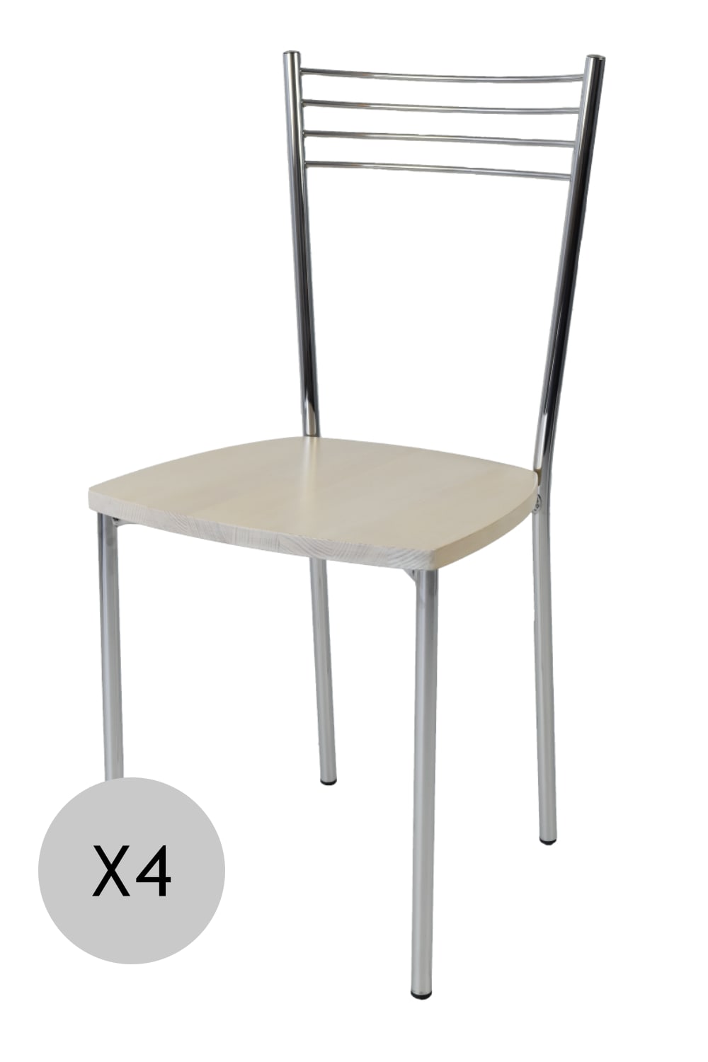 T M C S 4er Set Stühle aus Stahl mit Holzsitz, verchromt und Weiß style modern Weiß Stahl