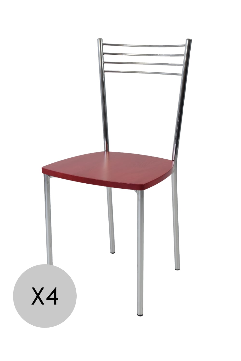 T M C S 4er Set Stühle aus Stahl mit Holzsitz, verchromt und Rot style modern Rot Stahl