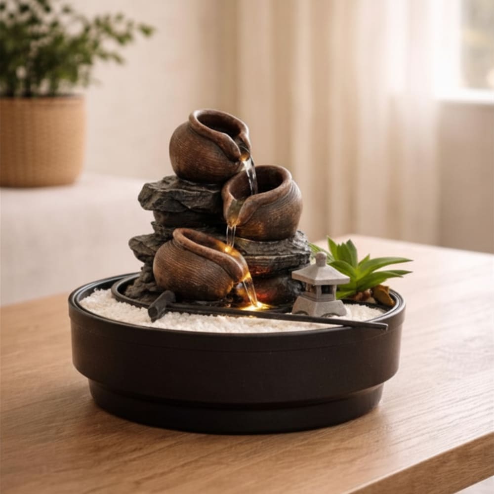 Fontaine d'intérieur jardin zen résine grise écoulement cascade -h21cm - Maisons du Monde