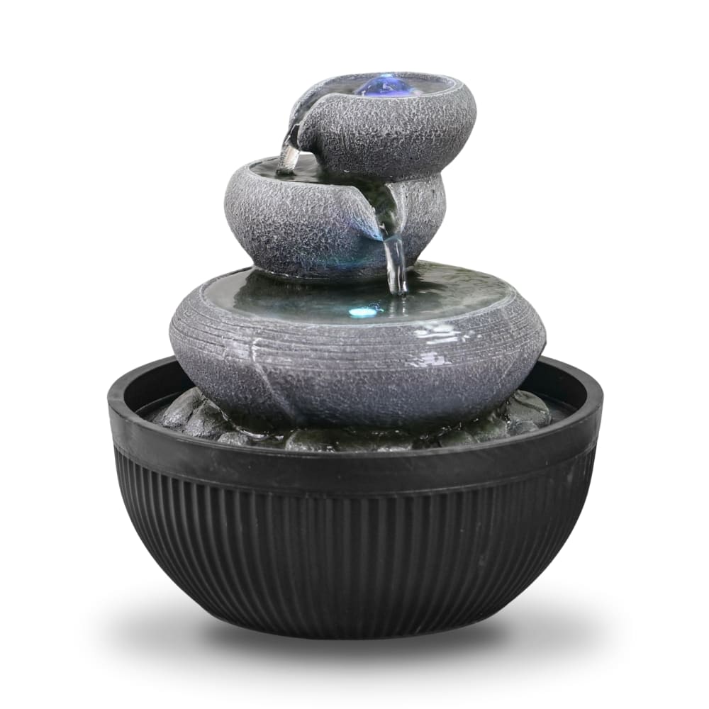 Zen'Light Fontaine d'intérieur nature en résine grise et éclairage led - h21cm