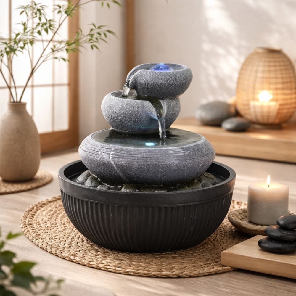 Fontaine d'intérieur nature en résine grise et éclairage led - h21cm - Maisons du Monde