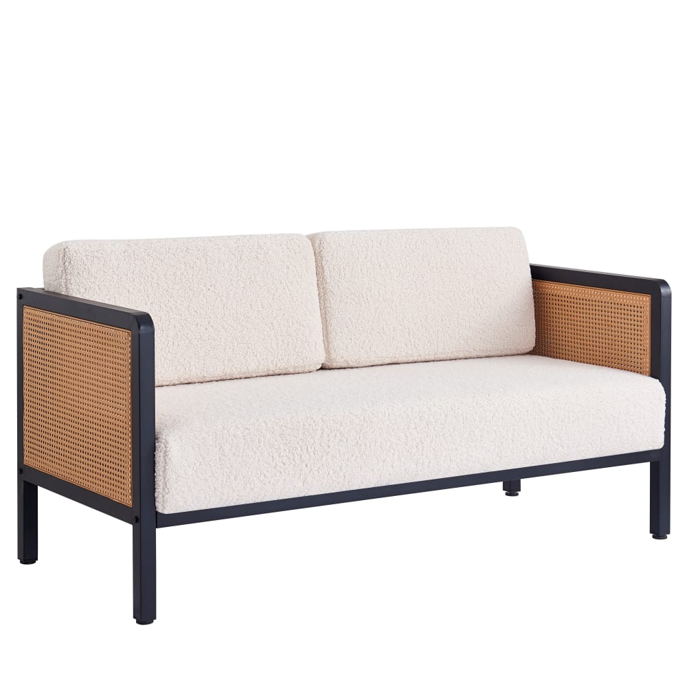 Canape 2/3 personnes en cannage et bouclettes blanches