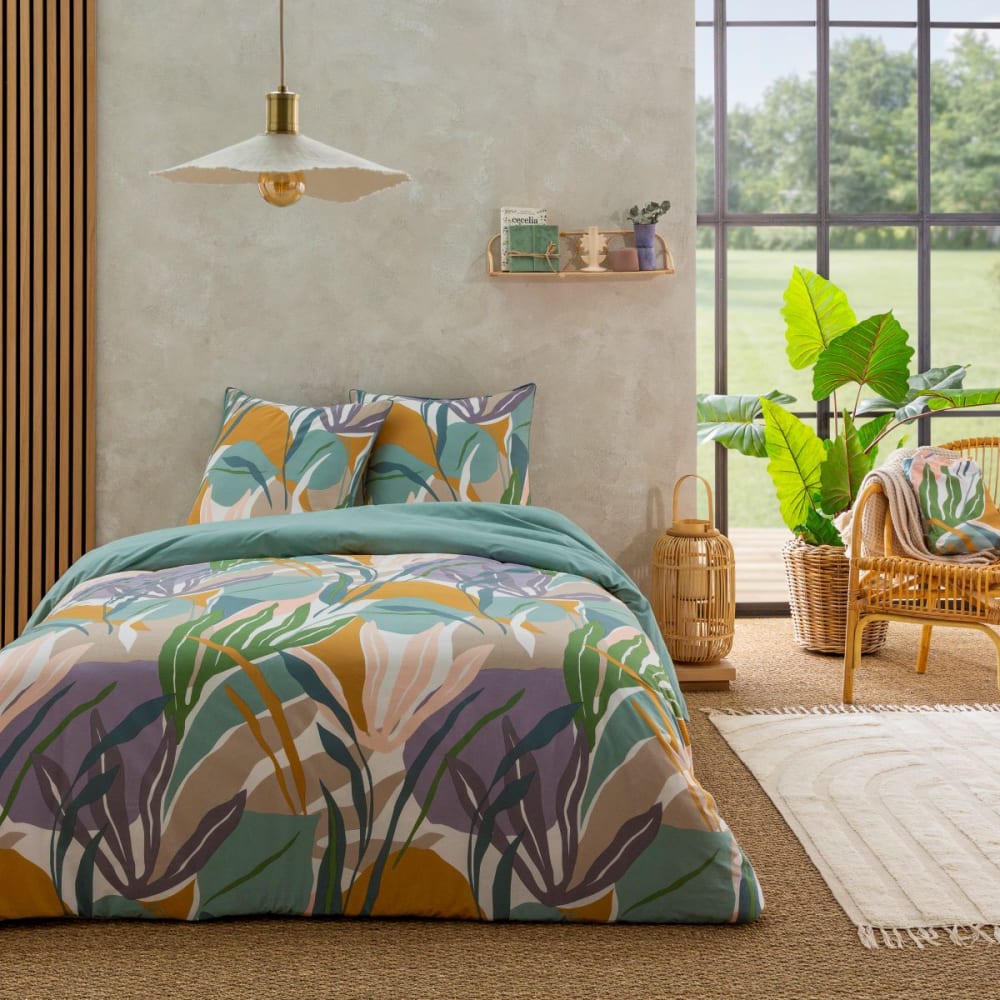 Parure de lit 2 personnes végétal réversible unie 260x240cm