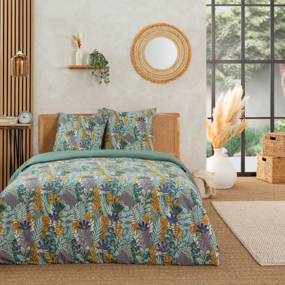 Parure de lit 2 personnes végétal tropical réversible 260x240cm