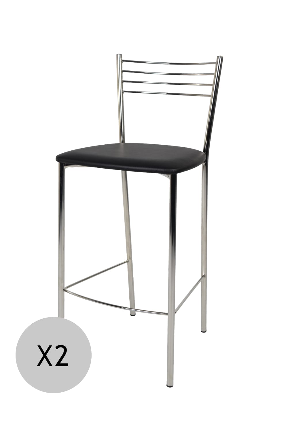 T M C S 2er Set Barhocker aus Stahl mit Kunstleder-Sitz, verchromt und Schwarz style modern Schwarz Pvc - Polyvinlychlorid