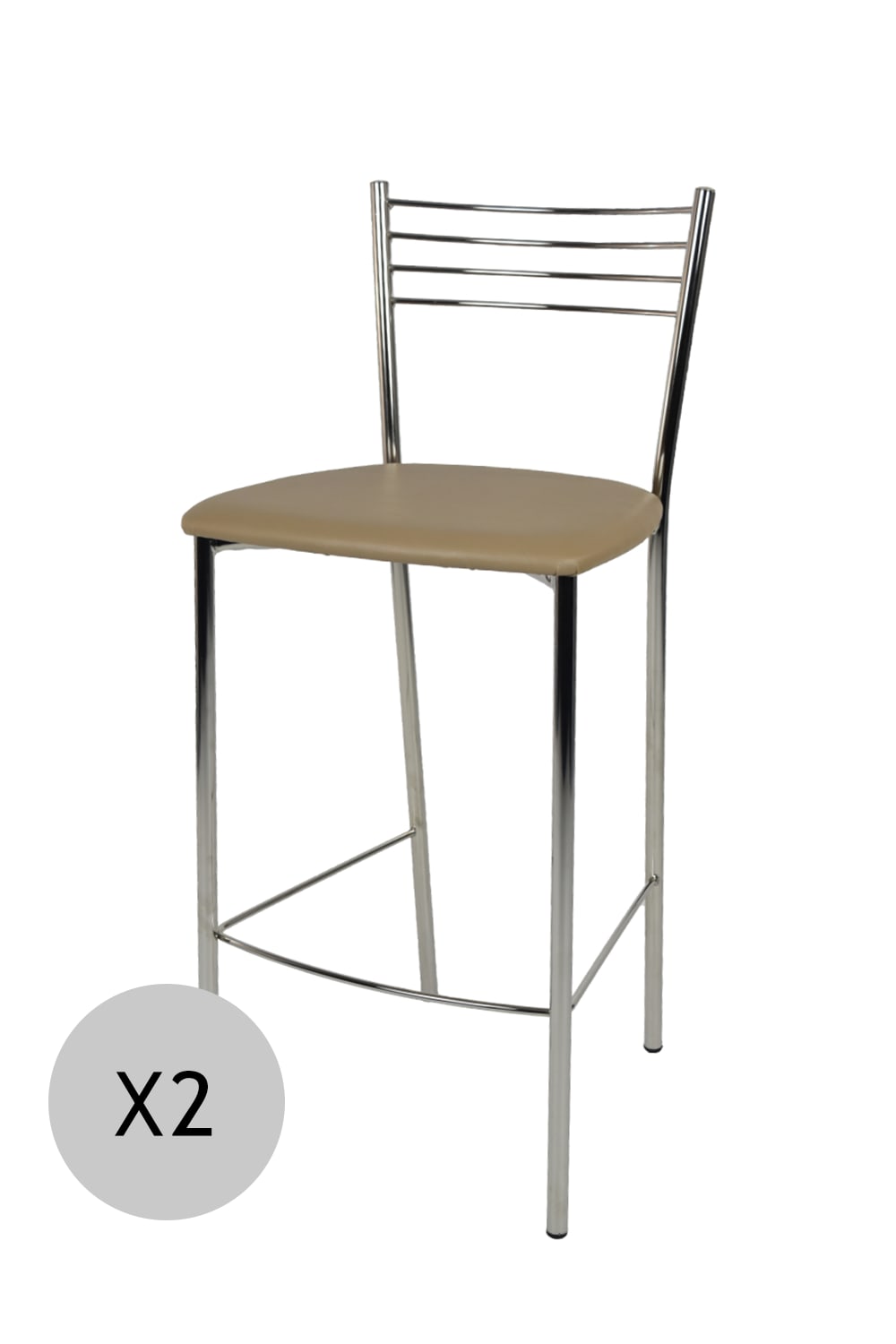 T M C S 2er Set Barhocker aus Stahl mit Kunstleder-Sitz, verchromt und Braun style modern Beige Pvc - Polyvinlychlorid