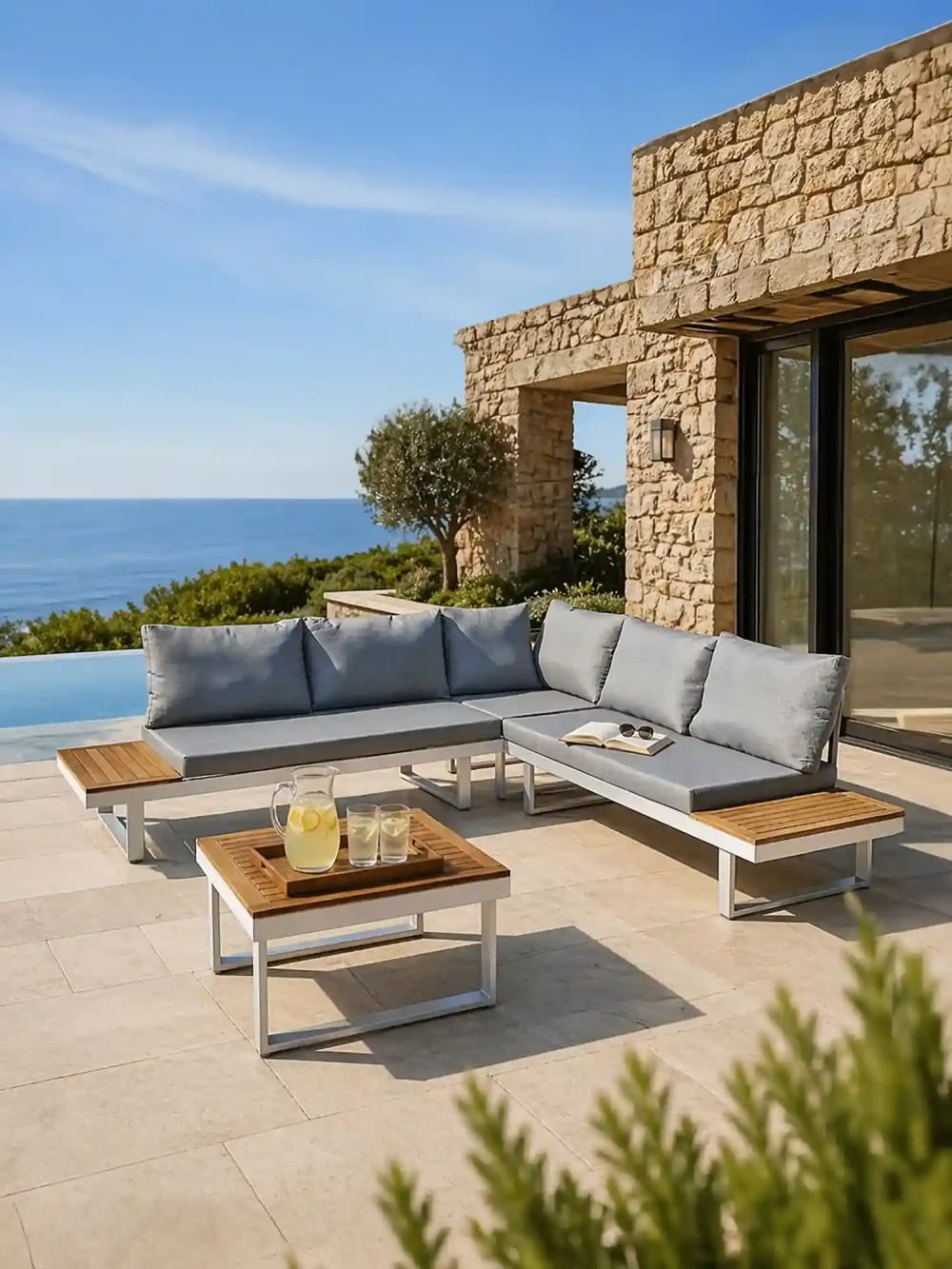 dcb garden Salon de jardin bois d'acacia et aluminium style contemporain Blanc