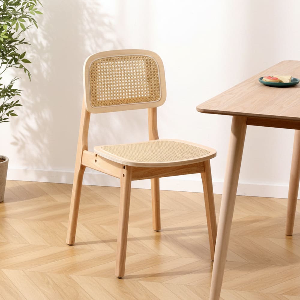 Nordlys Esszimmerstühle (2er Set) aus Massivholz und Rattan Braun style exotic Beige
