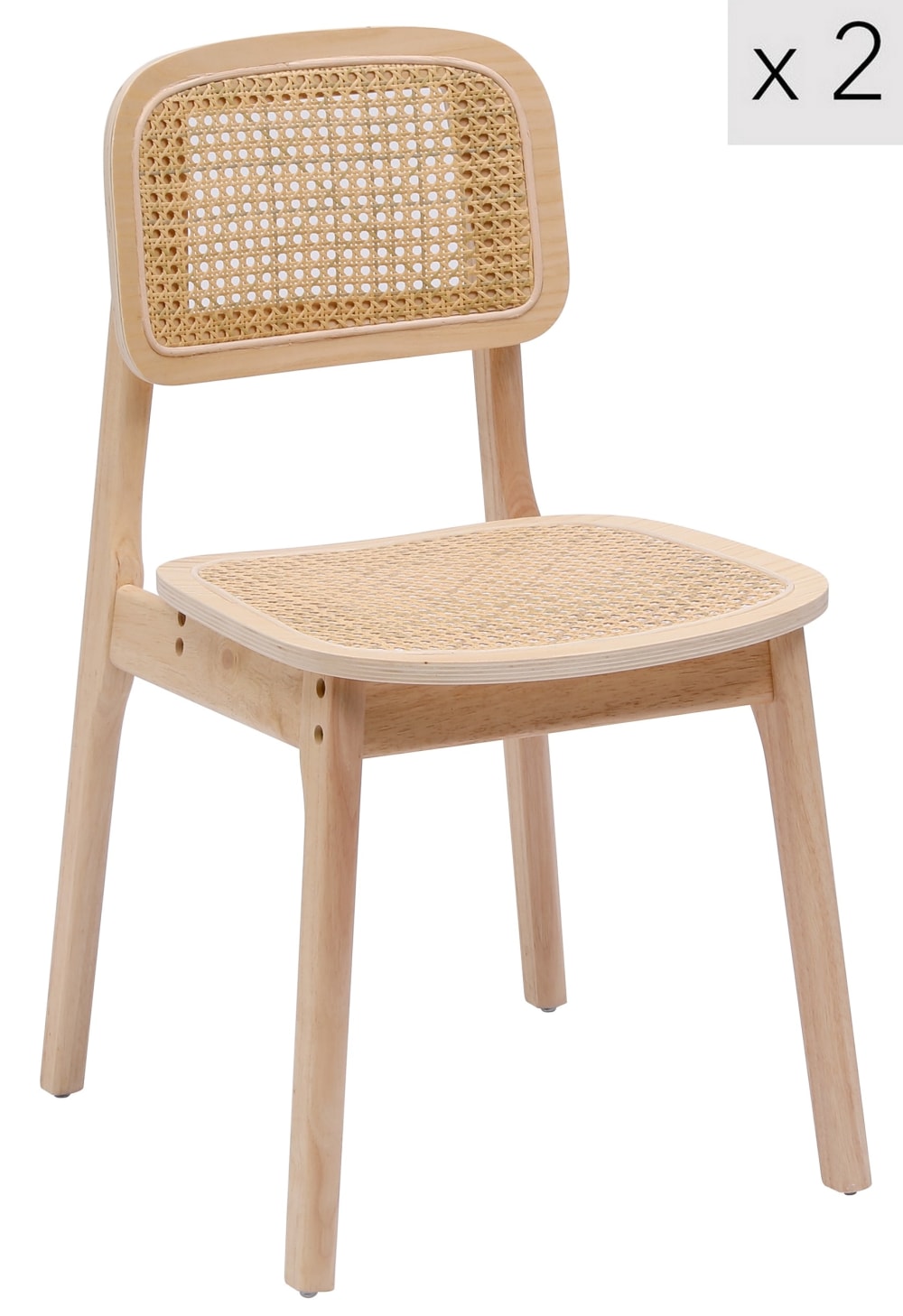 Esszimmerstühle (2er Set) aus Massivholz und Rattan Braun -