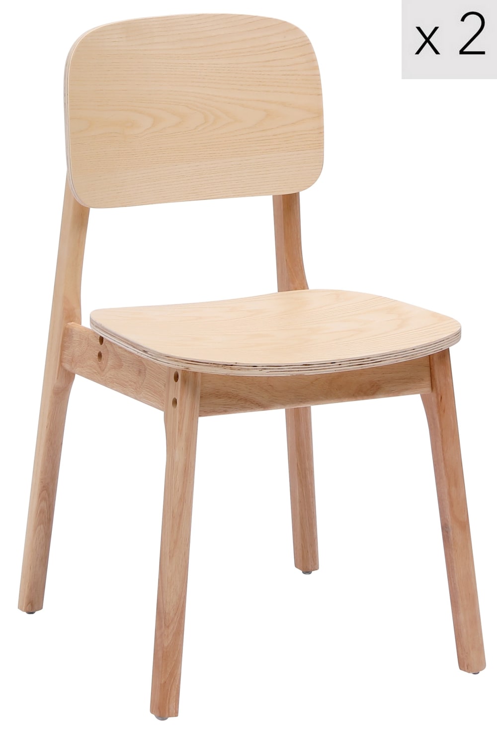 Lot de 2 chaises de salle à manger en bois massif naturel - Maisons du Monde
