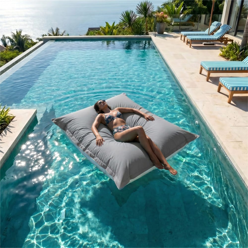 Pouf Géant XXL Déhoussable, Flottant pour Piscine, Gris