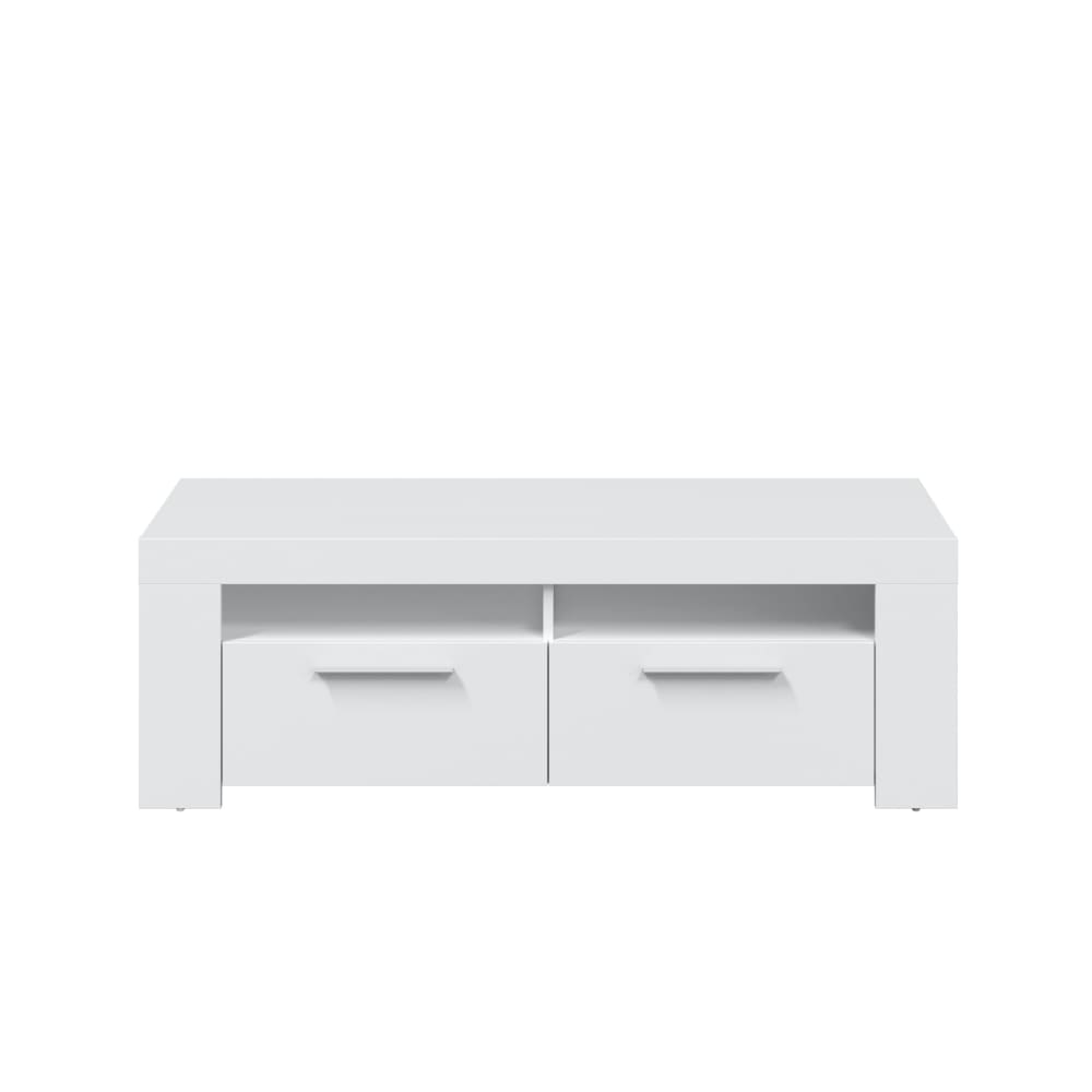 Meuble TV 2 portes et 2 niches de rangement L120cm - Blanc