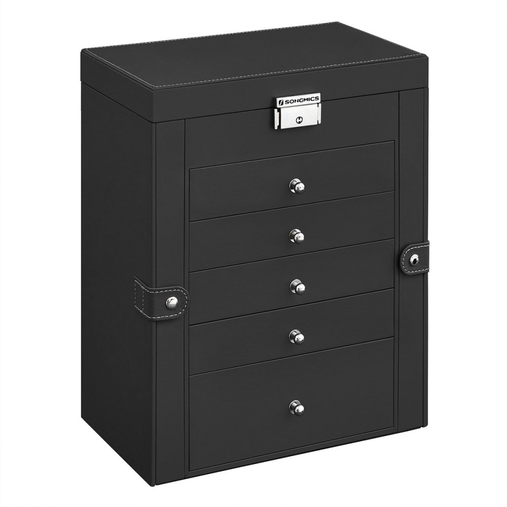 Boîte à bijoux 2 tiroirs, 1 compartiment et 2 rabats - Noir — Beyit