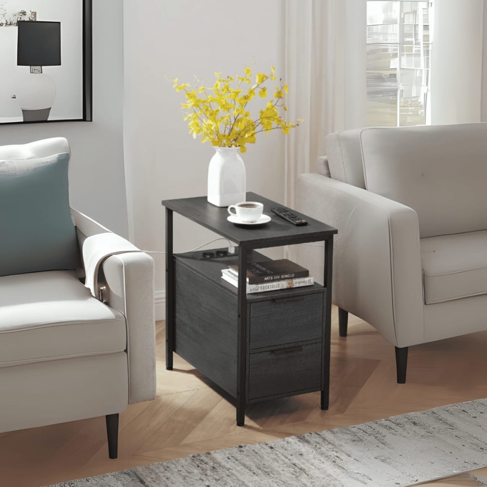 Bout de canapé connecté avec 2 tiroirs - H60 cm - Noir