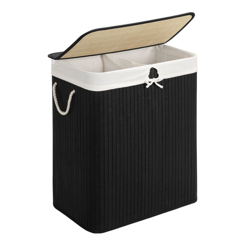 Calicosy Panier à linge 2 compartiment en bambou - L53,5 cm Noir Bois