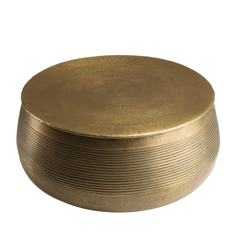 Table basse ronde alu couleur laiton foncé pied strié