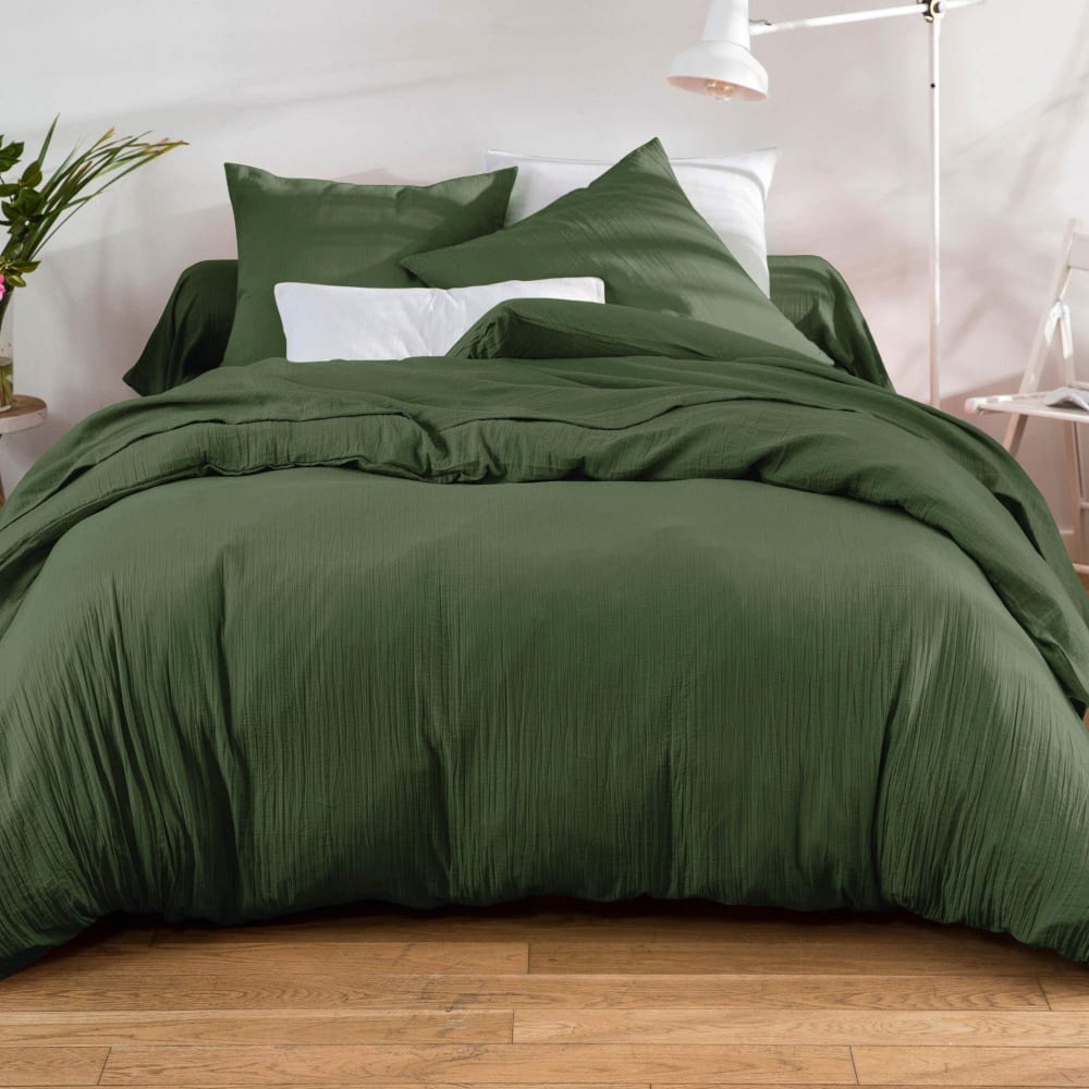 Taie sac en coton vert kaki 50x70