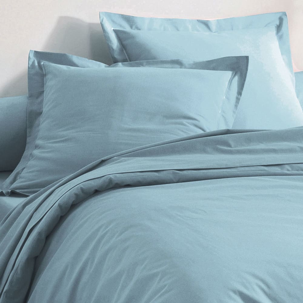 Taie volant en coton bleu glacier 50x70cm