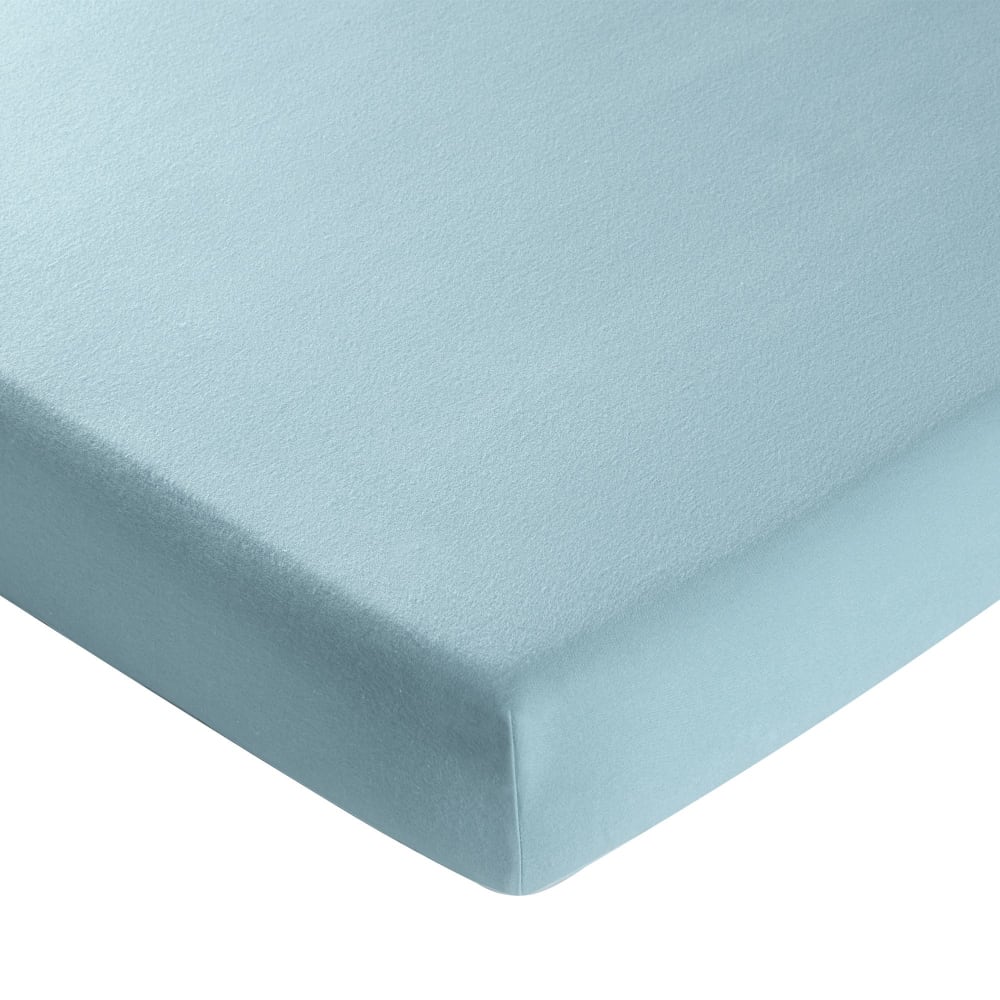 Drap-housse en coton bleu glacier 160x200x28cm — vue 3