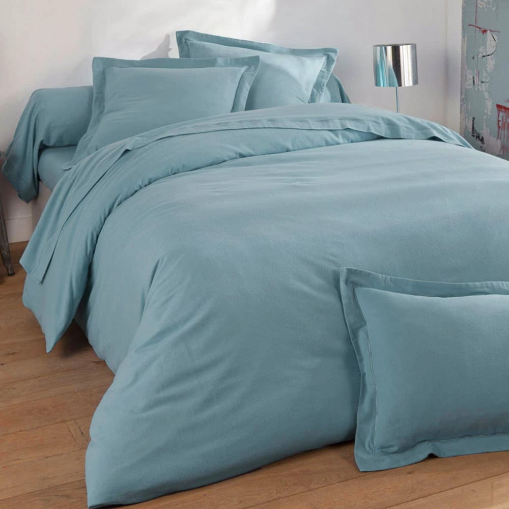 Drap-housse en coton bleu glacier 140x200x28cm