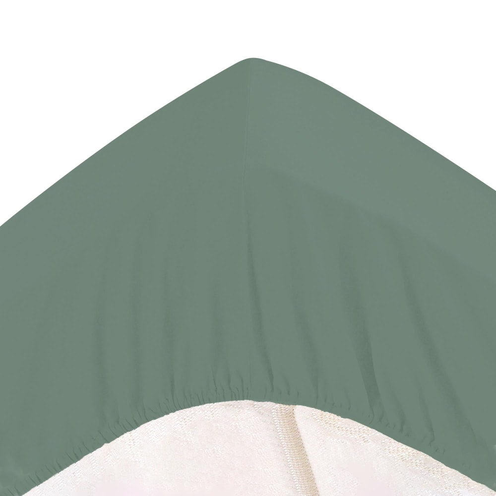 Drap-housse grand bonnet en coton vert eucalyptus 90x200x32cm