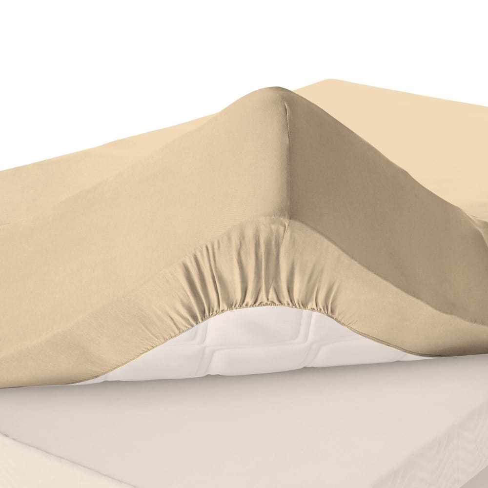 Drap-housse grand bonnet en coton beige 160x200x32cm — vue 3