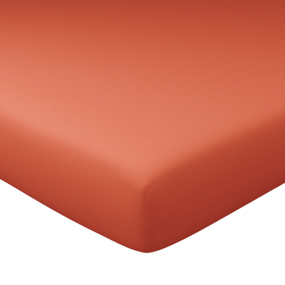 Drap-housse grand bonnet en coton orange terracotta 160x200x32cm