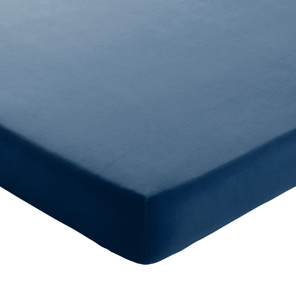Drap-housse en coton bleu denim 90x190x28cm