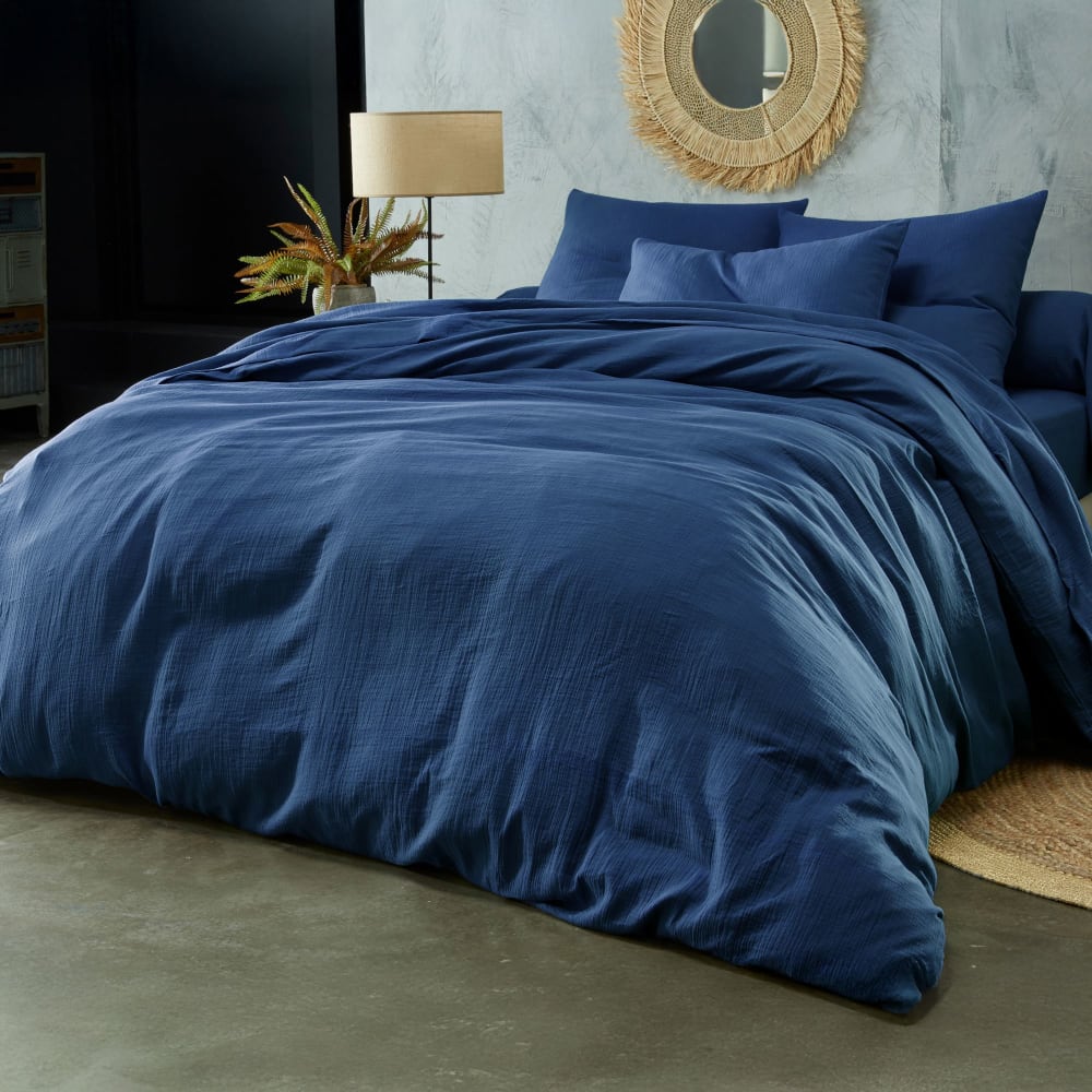 Drap-housse en coton bleu denim 90x190x28cm — vue 3
