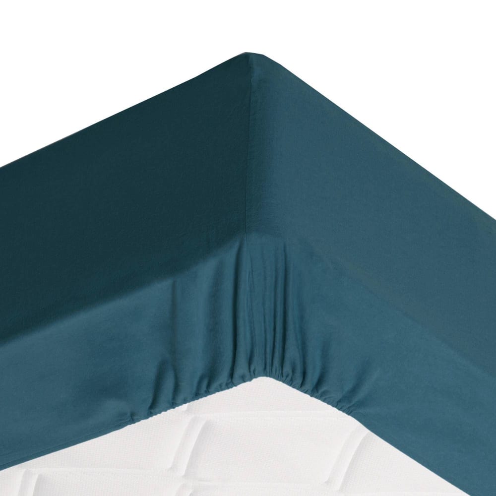 Drap-housse grand bonnet en coton bleu canard 140x200x32cm