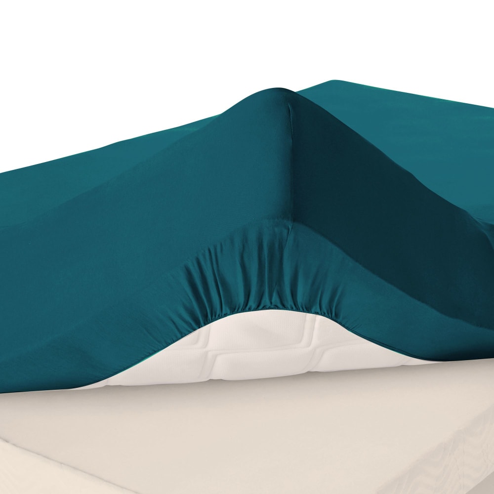 Drap-housse grand bonnet en coton bleu canard 140x200x32cm — vue 3