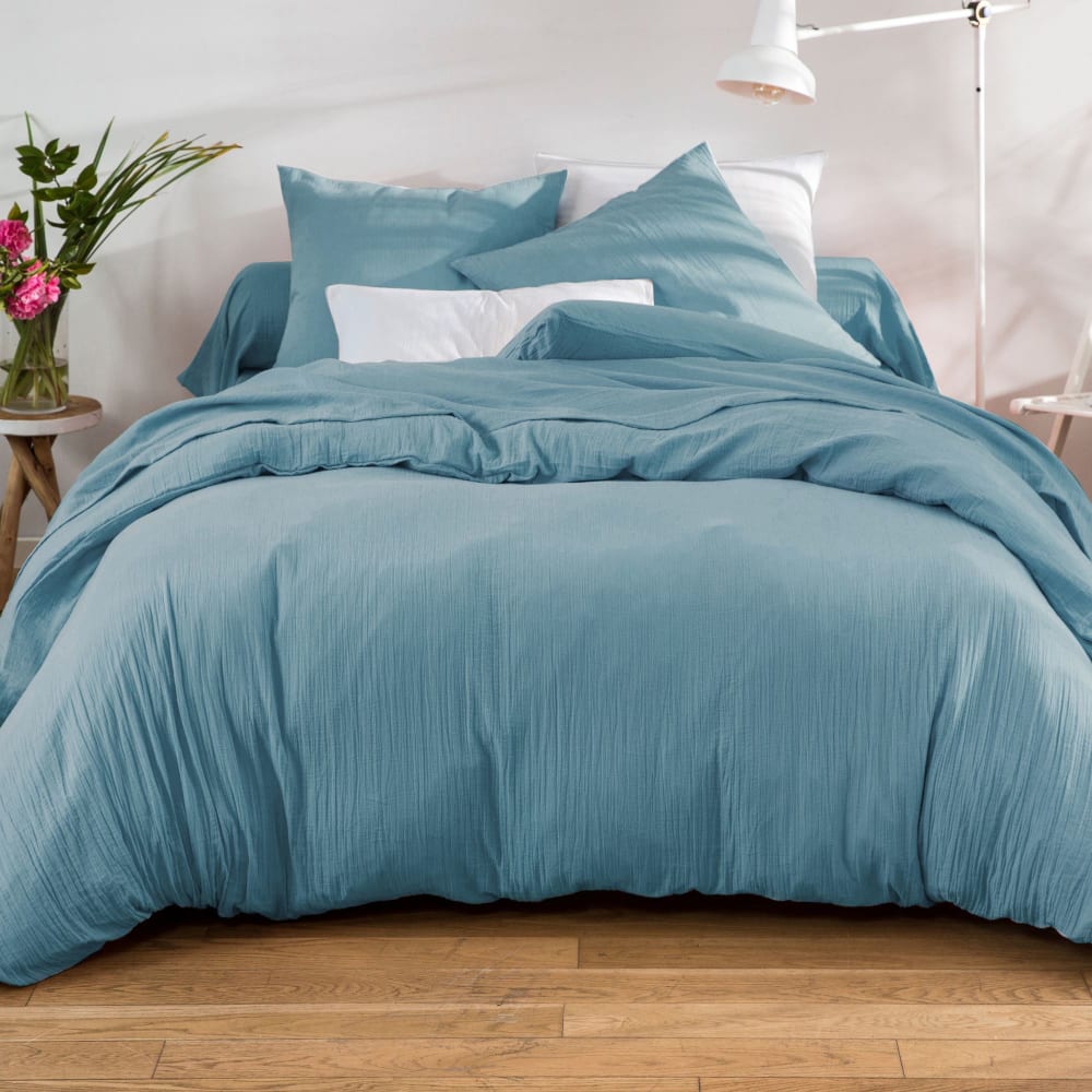 Housse de couette en coton bleu glacier 200x200cm