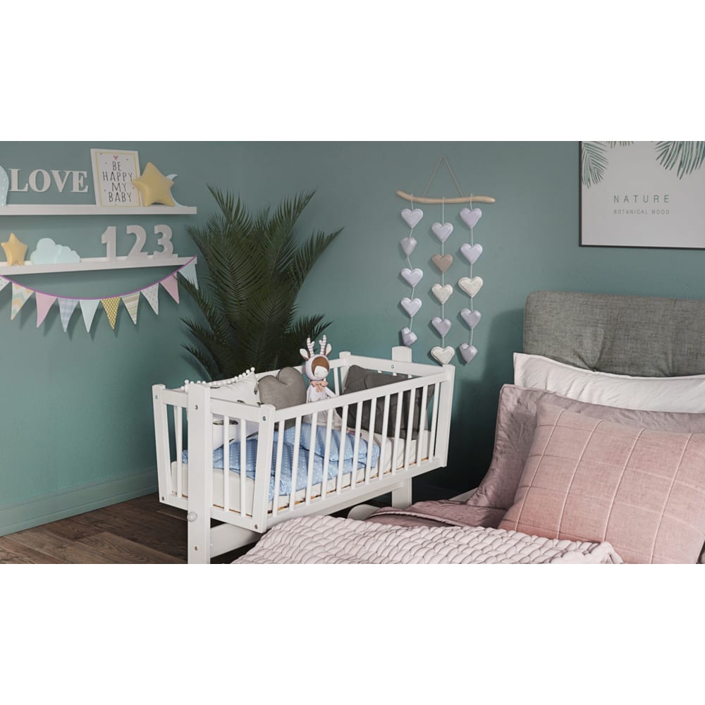 Berceau bébé en bois blanc - 90x40 cm - Matelas Inclus