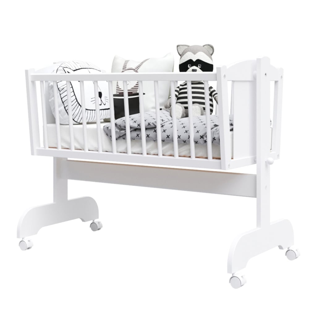 Berceau bébé en bois blanc - 90x40 cm - Matelas Inclus
