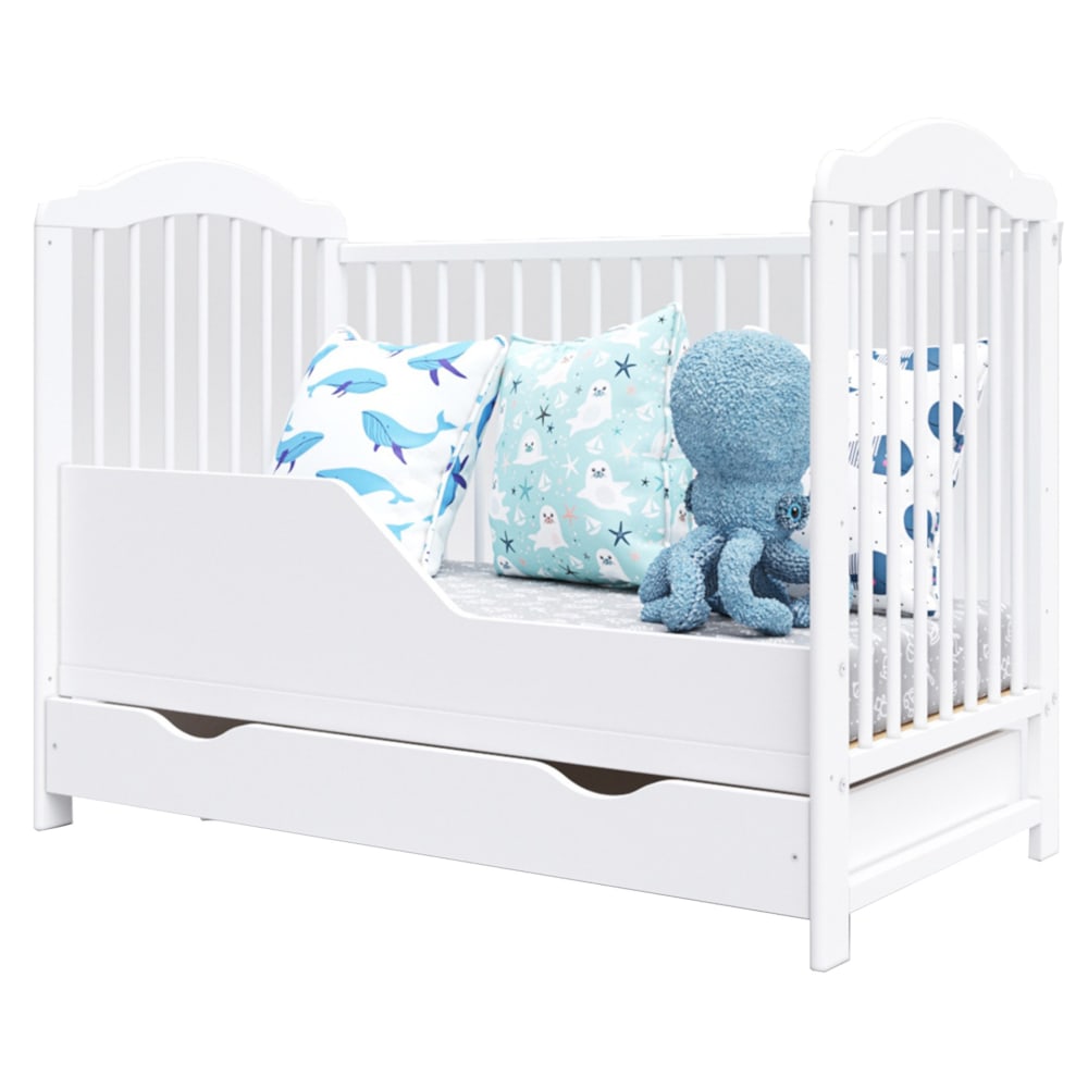 Lit bébé évolutif en bois blanc avec tiroir - 120x60 cm - Maisons du Monde