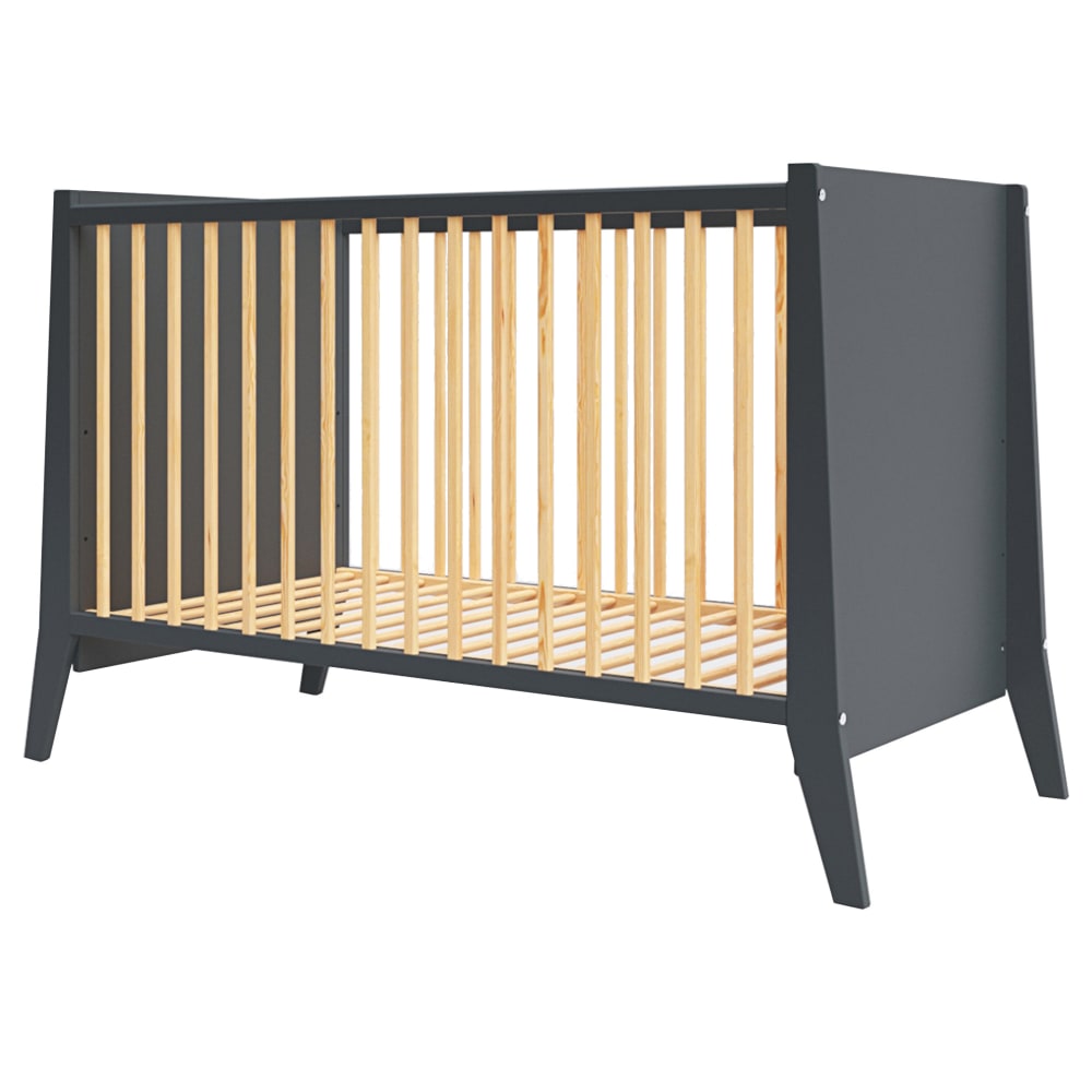 Lit bébé évolutif en bois - Anthracite - 120x60 cm (Premiers Moments) - Image 1