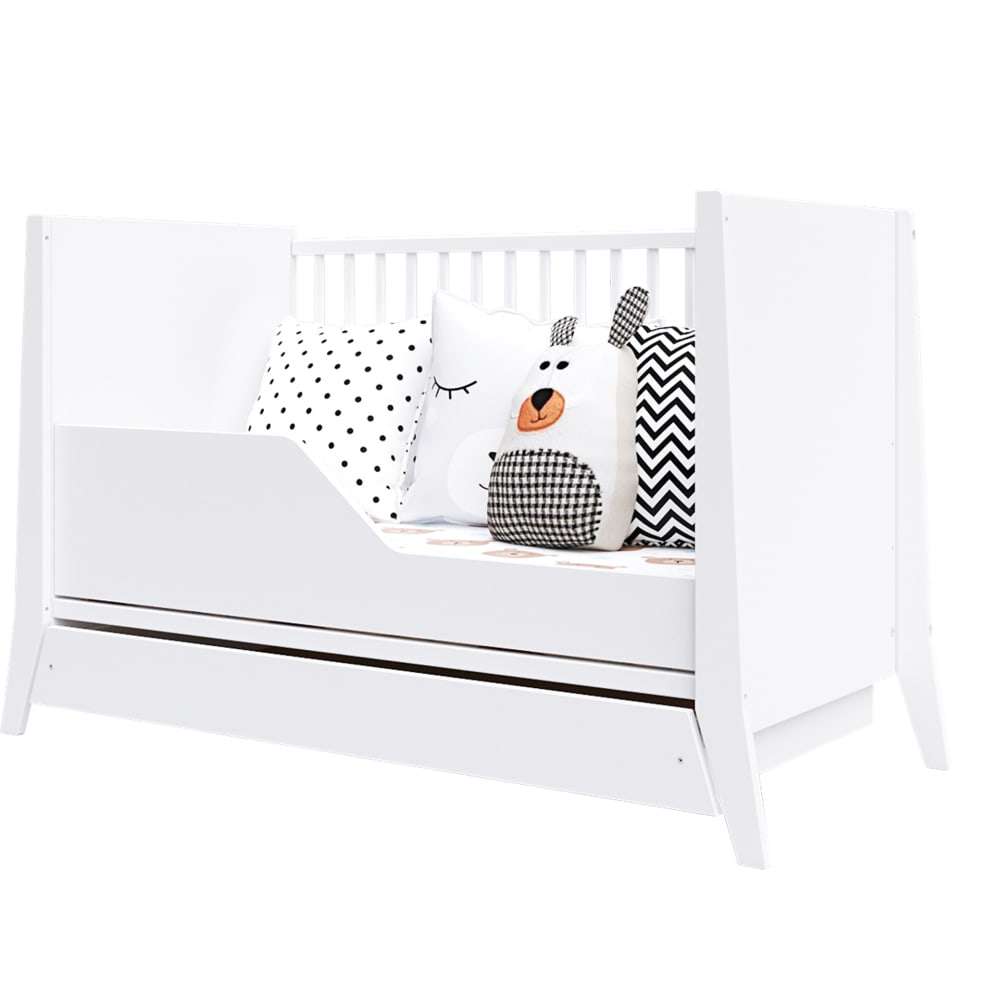 Lit bébé évolutif en bois blanc avec tiroir - 120x60 cm - Maisons du Monde