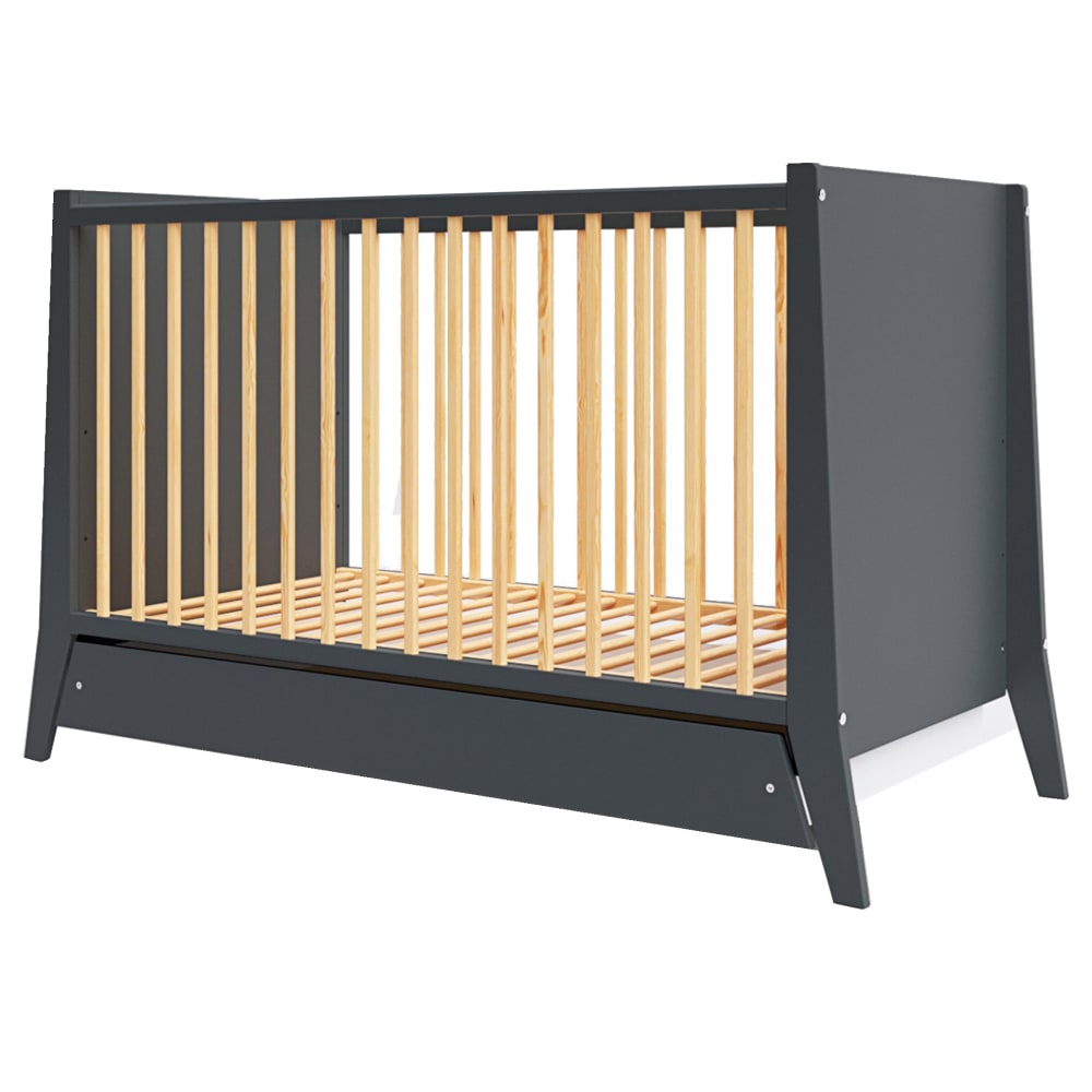 Lit+bebe+evolutif+en+bois+avec+tiroir+-+Anthracite+-+120x60+cm