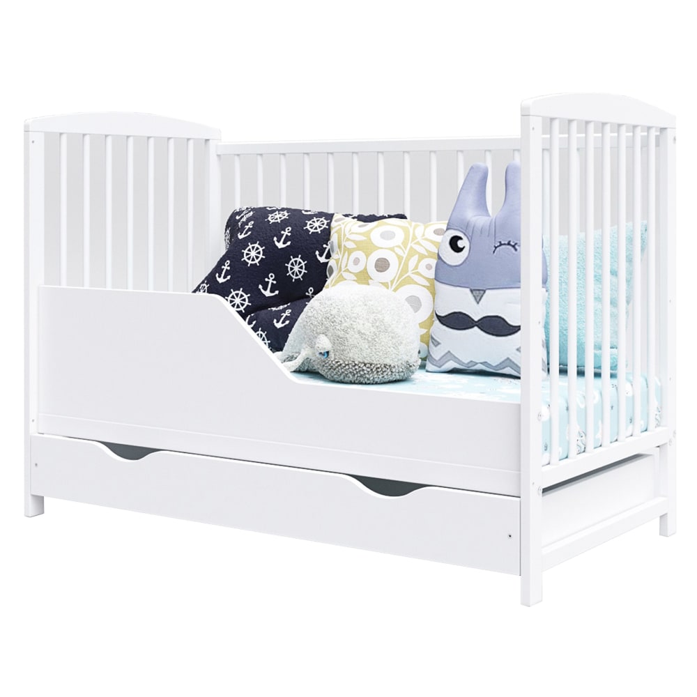 Lit bébé évolutif en bois blanc avec tiroir - 120x60 cm - Maisons du Monde