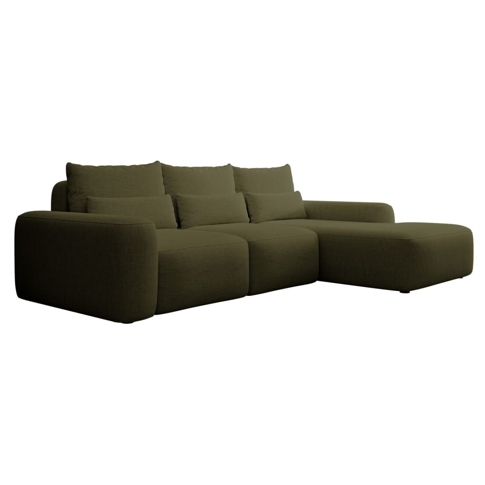 Canapé d’angle convertible en chenille hydrofuge vert olive droit