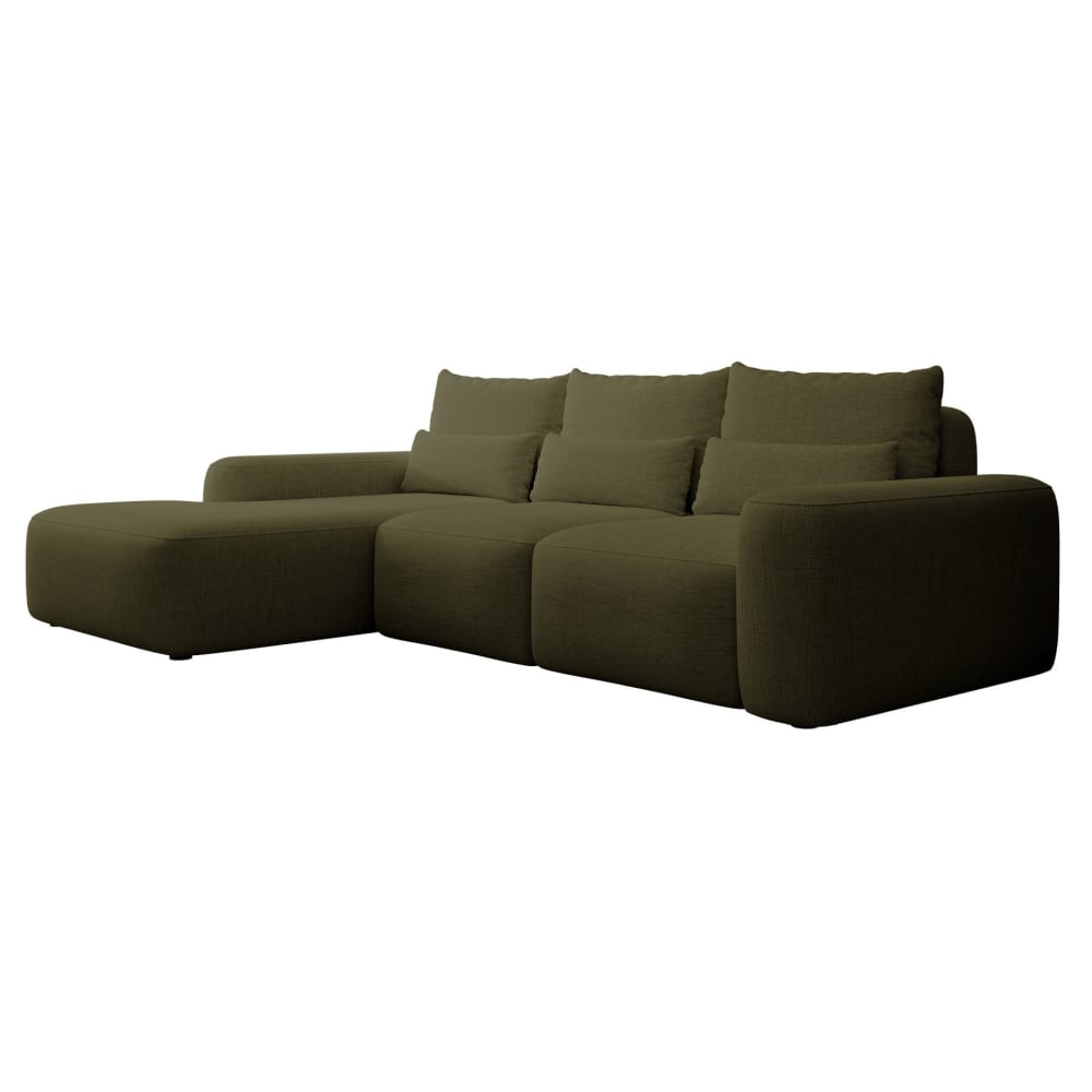 Canapé d’angle convertible en chenille hydrofuge vert olive gauche
