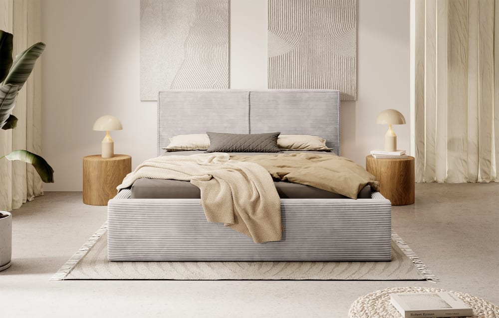 Bett mit Polsterrahmen, Cordbezug 160 cm, dunkelbeige - Maisons