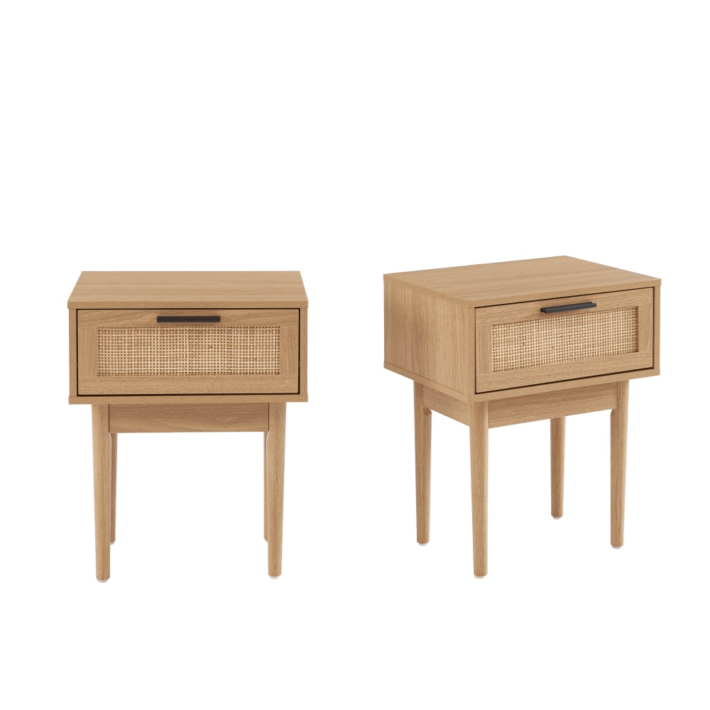 Lot de 2 chevets effet chêne et cannage rotin 40cm