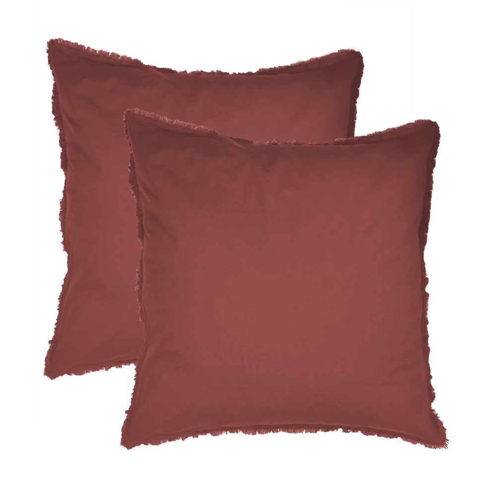 Set de 2 taies d'oreiller unies à franges Lie de vin 65x65cm