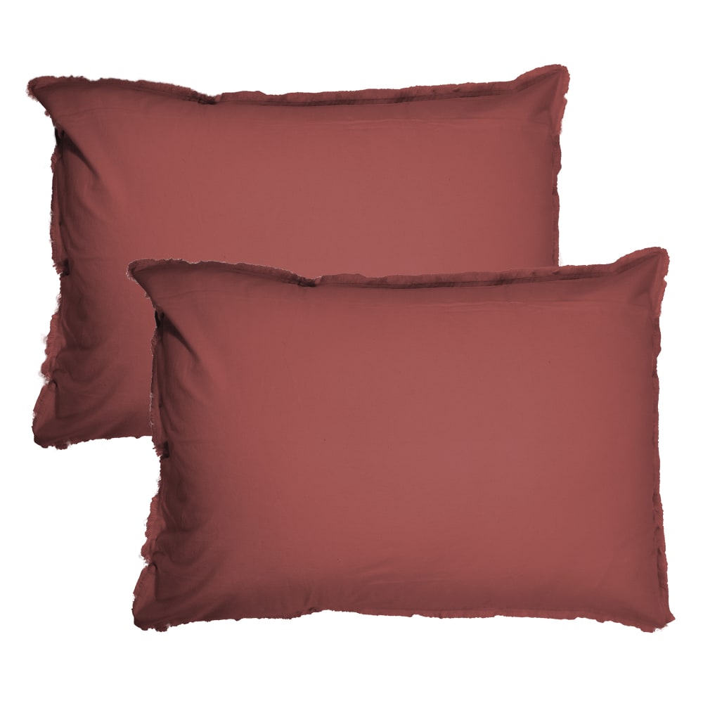 Matt & Rose Set de 2 taies d'oreiller unies à franges lie de vin 50x70cm style classique chic Violet Certifié Oeko-Tex Coton