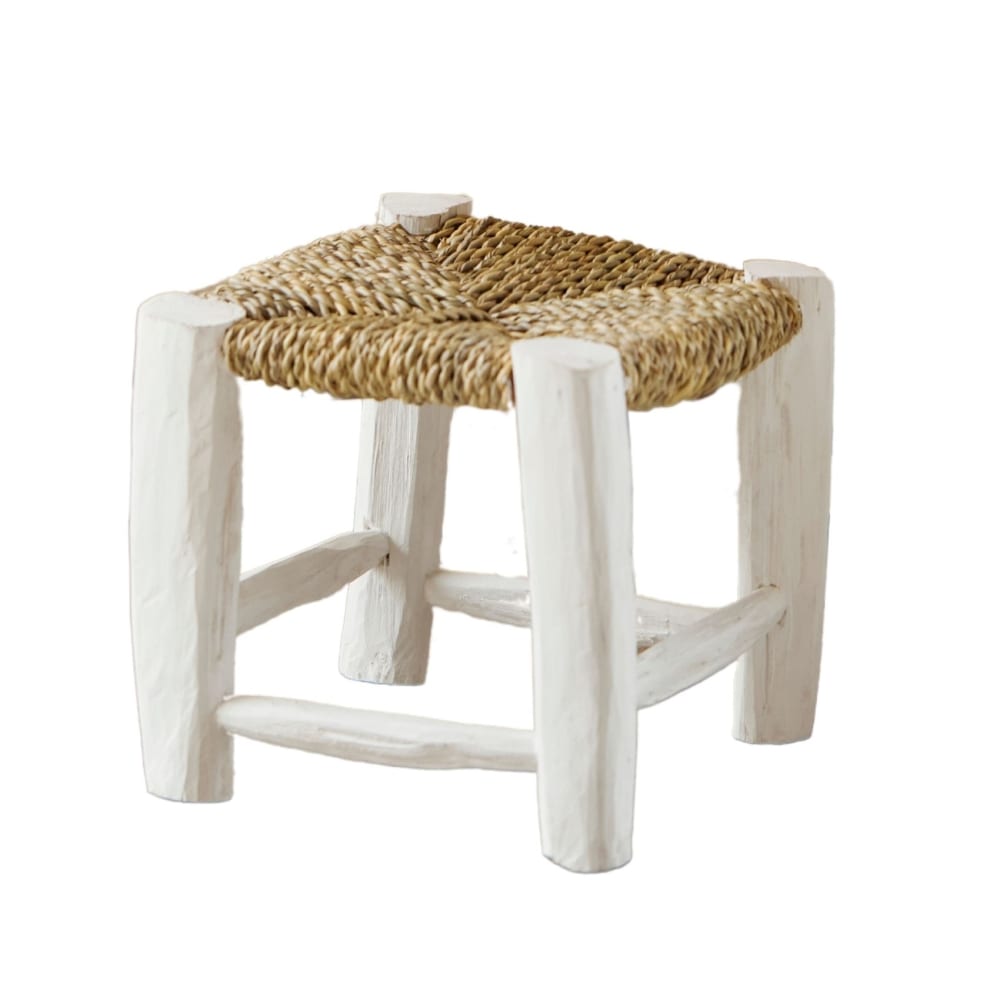 Tabouret marocain blanc en bois -  bois - 20 cm