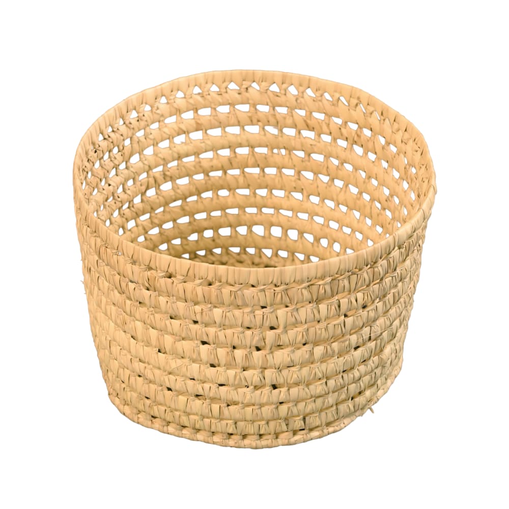 Home Maison Panier de rangement rond feuilles de palmier osier naturel 18 x 18 style contemporain Beige Bois